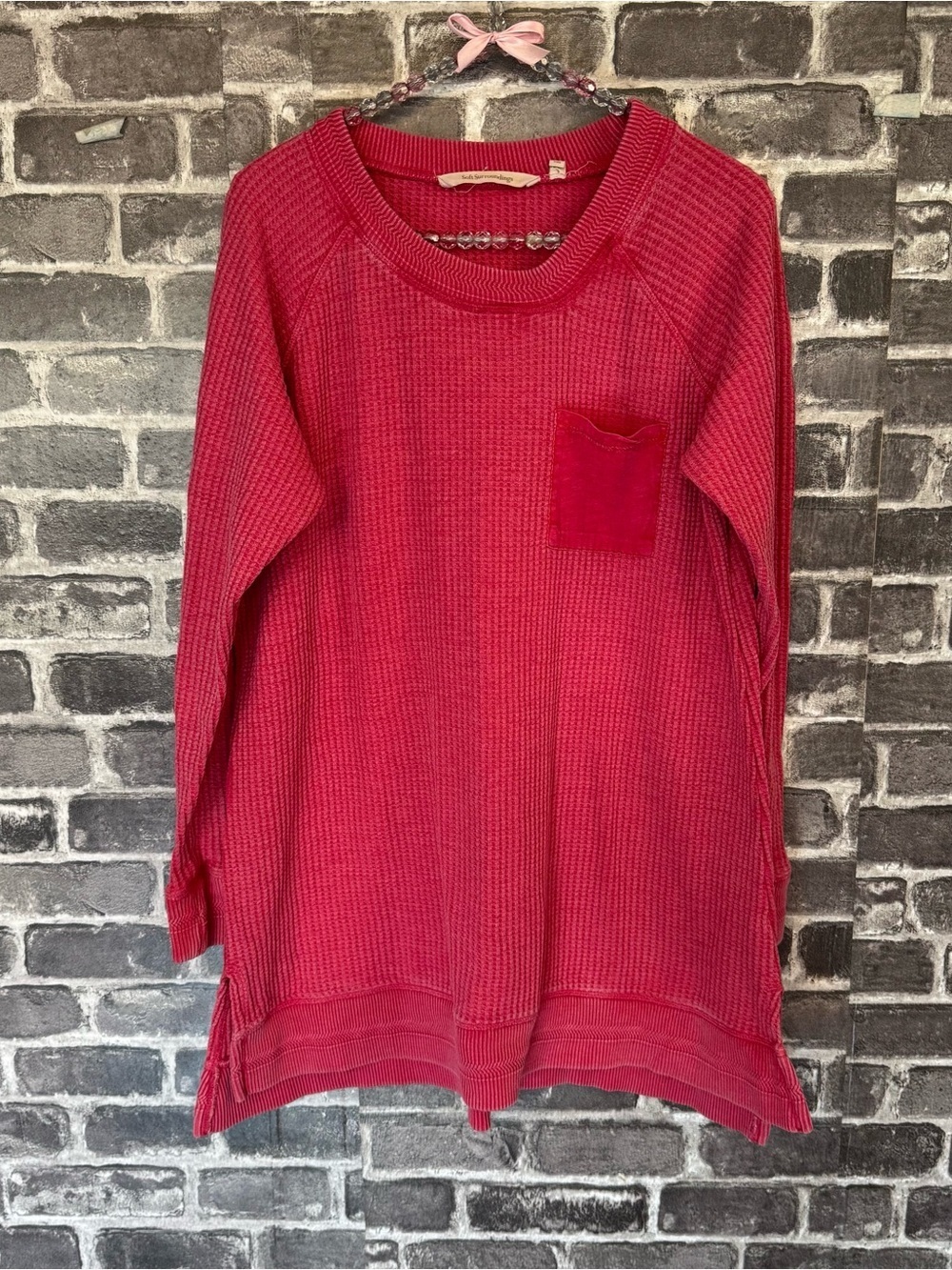 Soft Surroundings Autumn waffle tunic pink long sleeve shirt